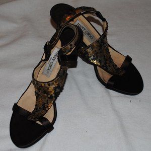 SZ 9.5 BROWN/METAL JIMMY CHOO 4IN HEELS